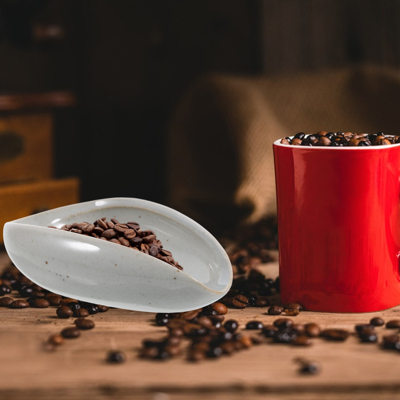 Coffee Tea Bean Leaf - Keramik-Kaffeebohnen-Dosierschale Multifunktions-Wägebecher für Espresso-Bohnen, Kaffeesatz, Teeblätter