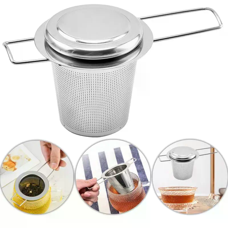 Coffee Tea Spices - Edelstahl-Mesh-Tee-Ei mit Deckel, wiederverwendbares Tassensieb, lose