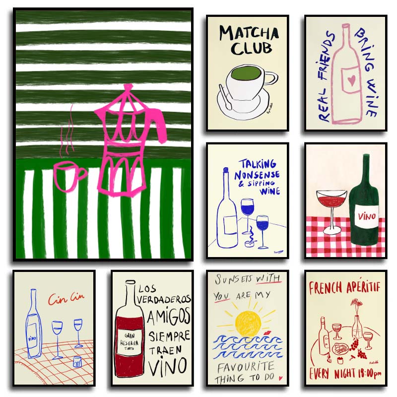 Draw Coffee And Tea - Bunte Zeichnungen Abstrakte Kunst Lebensmittel-Poster Leinwand-Dekorationen