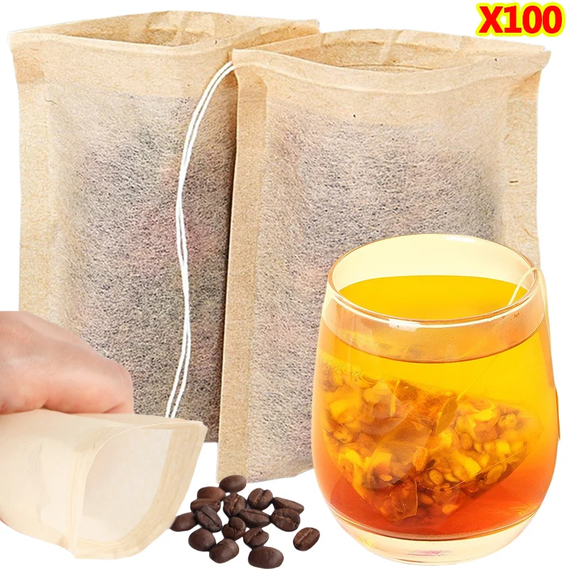 Coffee Tea Bean Leaf - 100 Stück Teebeutel mit Kordelzugfilter, leere