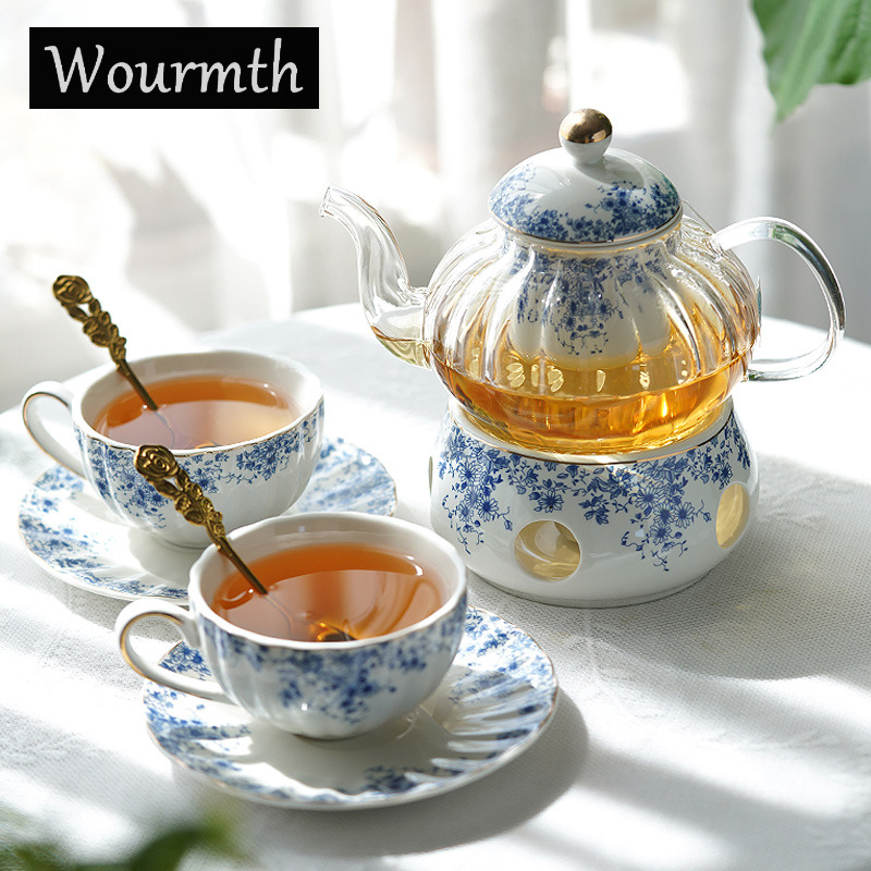 Coffee Tea English - Nachmittagstee-Set im englischen Stil, Blumen-Teekanne, beheizte