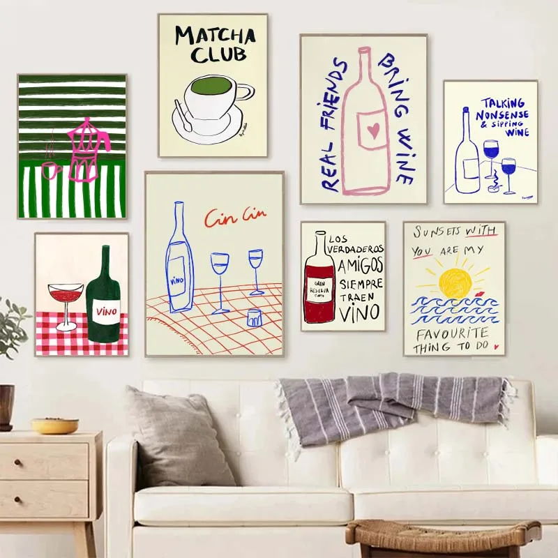 Draw Coffee And Tea - Bunte Zeichnungen Abstrakte Kunst Lebensmittel-Poster Leinwanddekorationen
