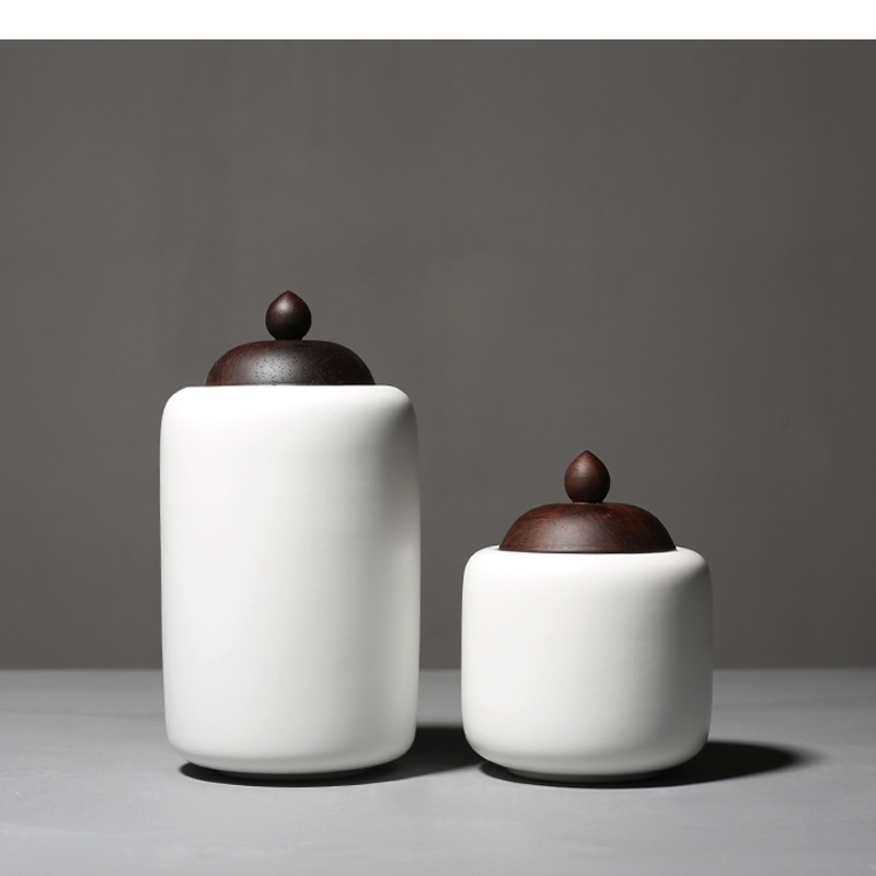 Tea Coffee Sugar Container - Keramik-Teekanne, Holzdeckel, Porzellan, versiegelter Aufbewahrungsbehälter, Organizer,