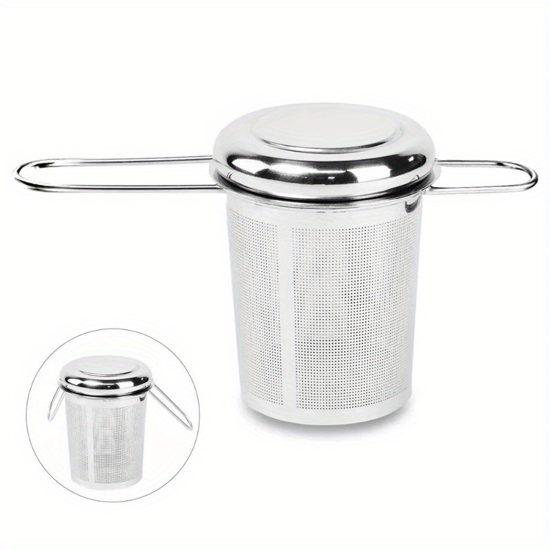 Coffee Tea Spices - Edelstahl-Teefilter mit Deckel, wiederverwendbarer Tassenfilter für