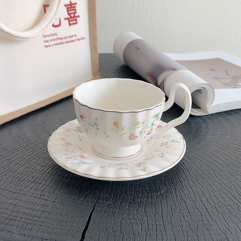 Draw Coffee And Tea - Goldverziertes Blumenmuster Kaffeetassen-Set Neu 200ml Hochästhetischer