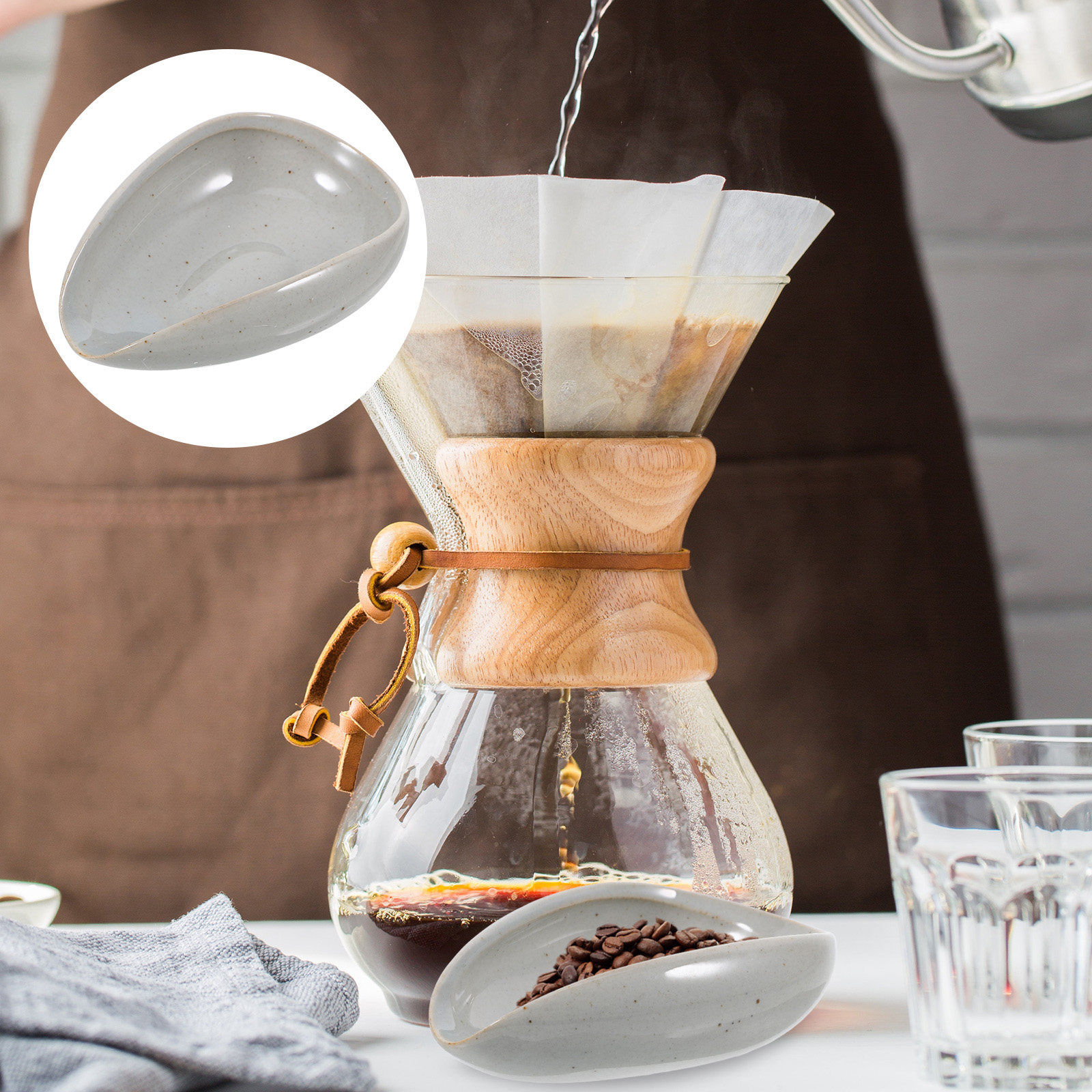 Coffee Tea Bean Leaf - Keramik-Kaffeebohnenablage, Dosierbecher, Wiegeschale für Bohnen, Kaffeesatz,