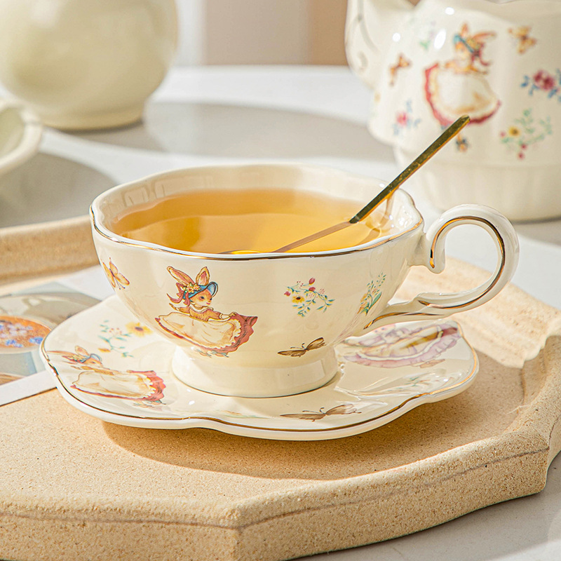 Coffee Tea English - Englische Retro-Kaffeetasse und Teller, bemalte Keramiktasse