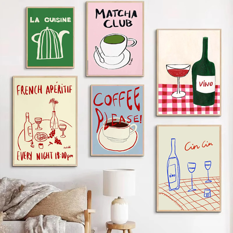 Draw Coffee And Tea - 1 Stück rahmenloser dekorativer Kunstdruck, farbenfrohe