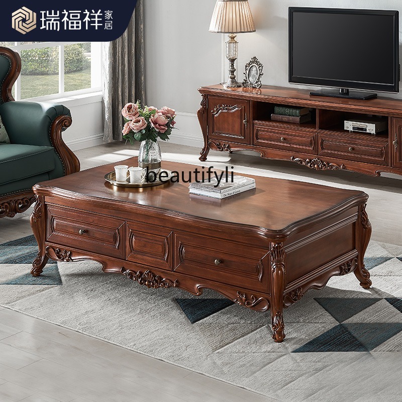 Draw Coffee And Tea - Couchtisch aus massivem Holz, amerikanisches Wohnzimmer,