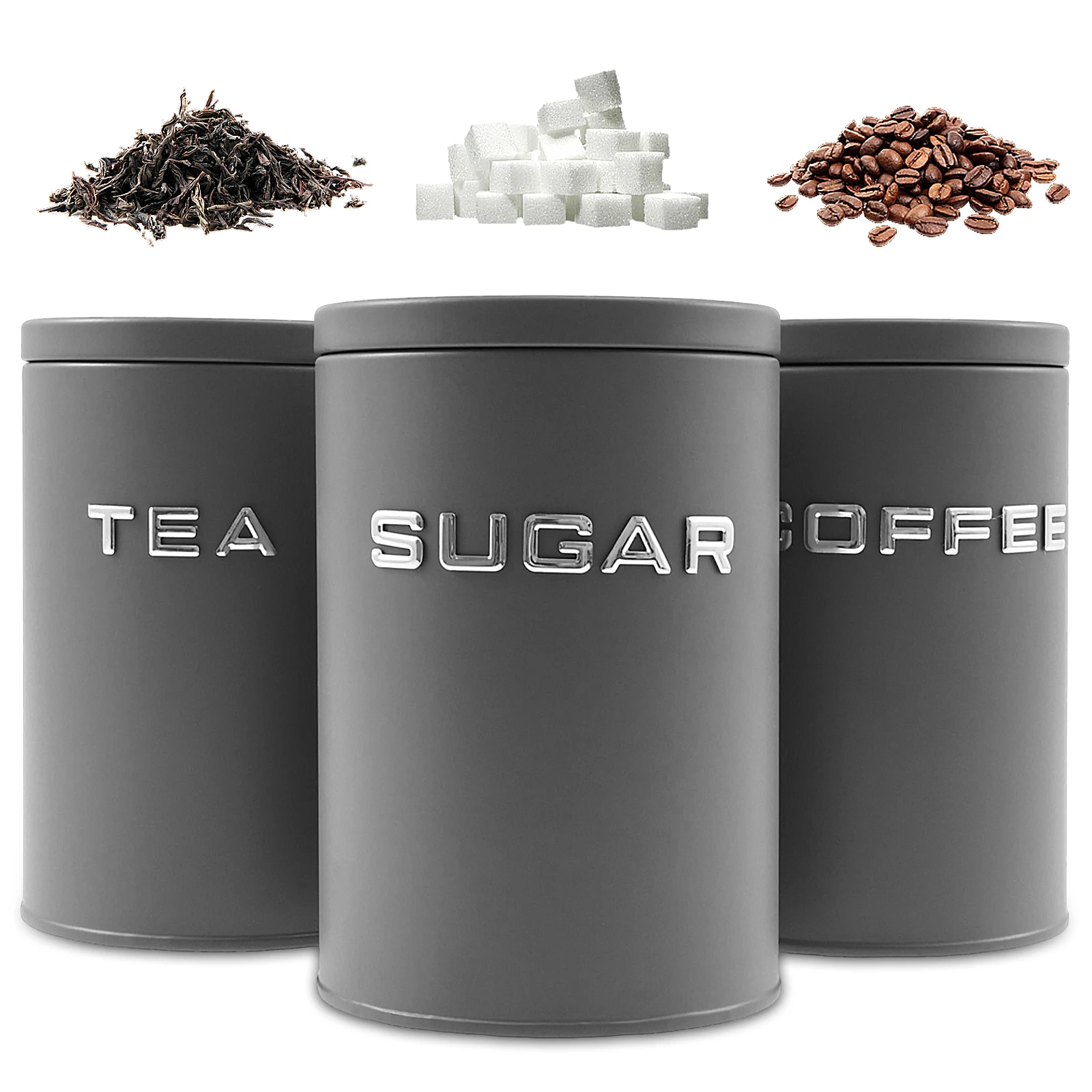 Tea Coffee Sugar Container - 3-teiliges Glas für Tee, Kaffee, Zucker,