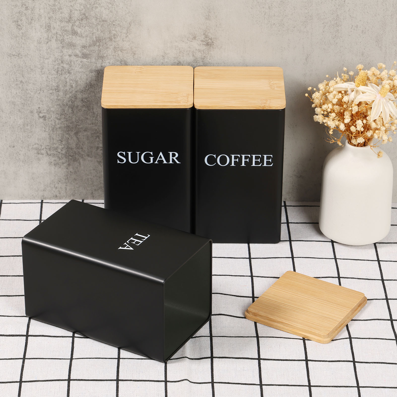 Tea Coffee Sugar Container - Kaffeebohnen-Vorratsglas aus Metall für Kaffee, Tee,